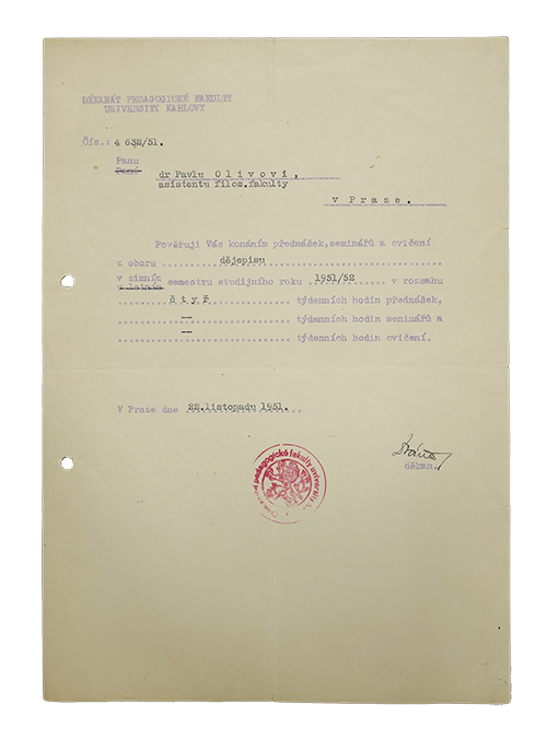 Pověření výukou, 1951